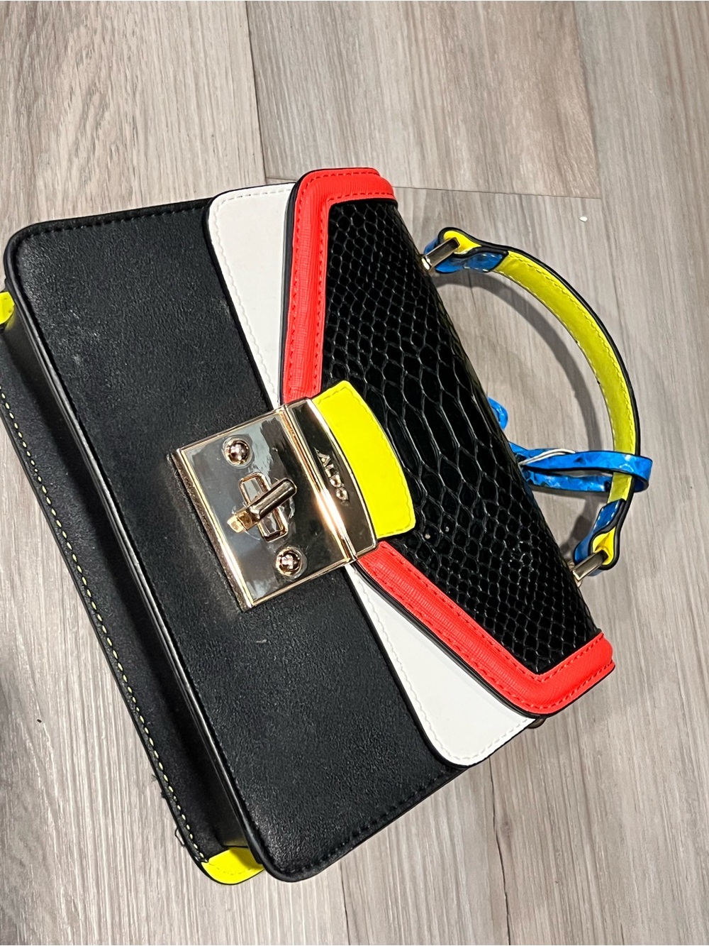 ALDO Black Colorblock Top-Handle Satchel with Yellow, Red & White Accents - Picture 2 of 4